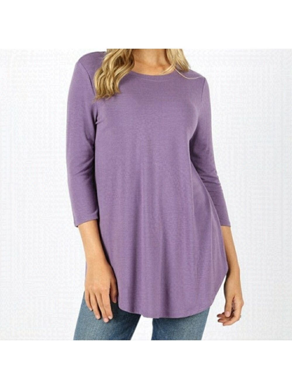 ZENANA Lilac Color 3/4 Sleeve Round Neck Top Size Medium NWT